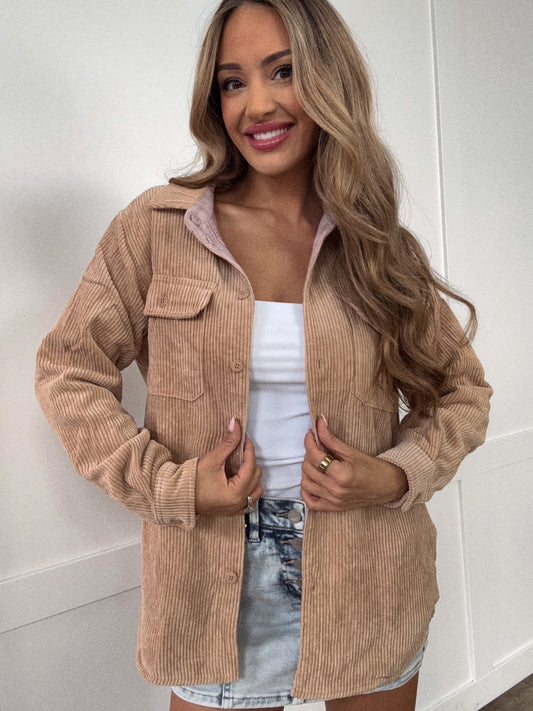 Morgan Corduroy Reversible Button Down Jacket - Cream