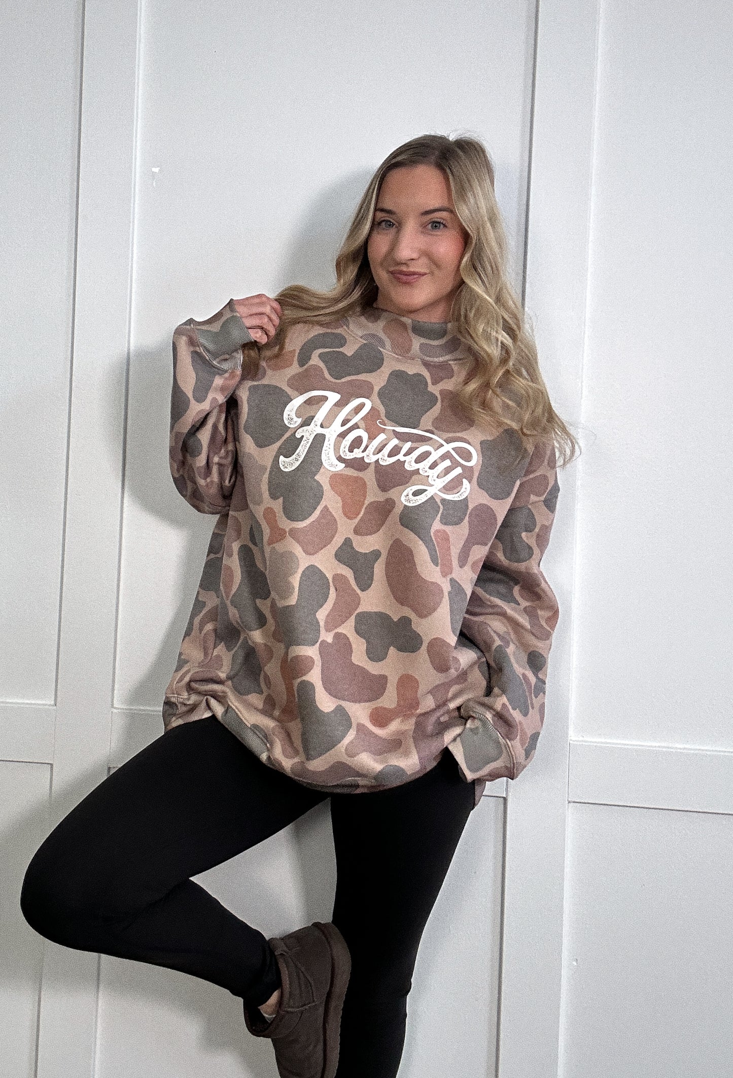 Tilly Howdy Oversized Dark Camo Mock Neck Crew