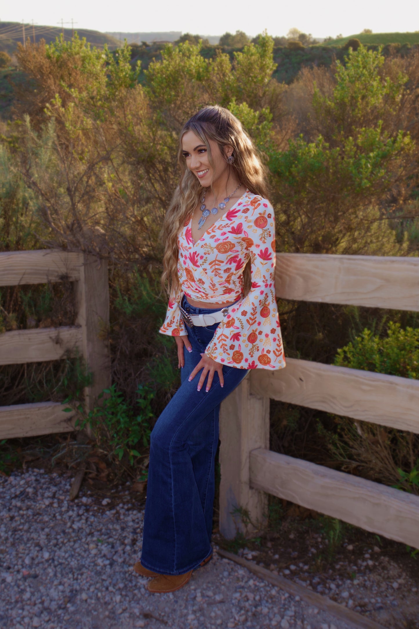 Fiona High Waisted Bell Bottom Flare Jeans - Medium Wash Denim (SIZE UP)