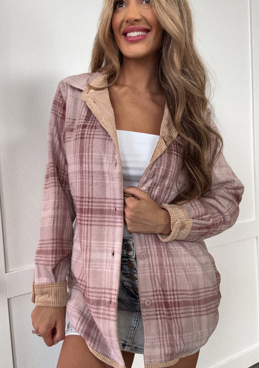 Morgan Corduroy Reversible Button Down Jacket - Cream