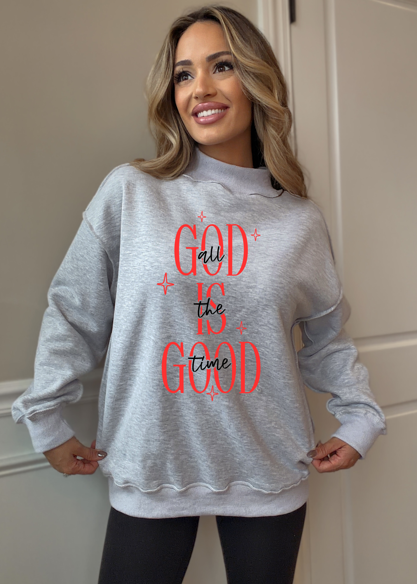 Stay Faithful Grey Reversible Oversized Mockneck Crew