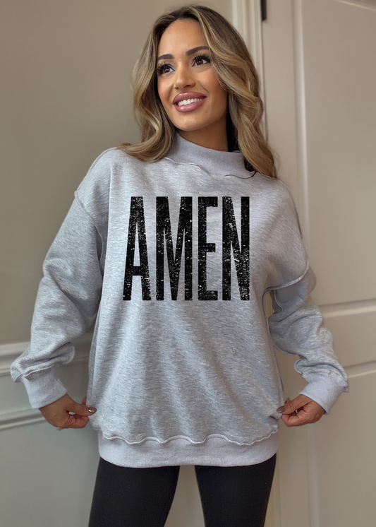 AMEN Tilly Grey Reversible Oversized Mockneck Crew