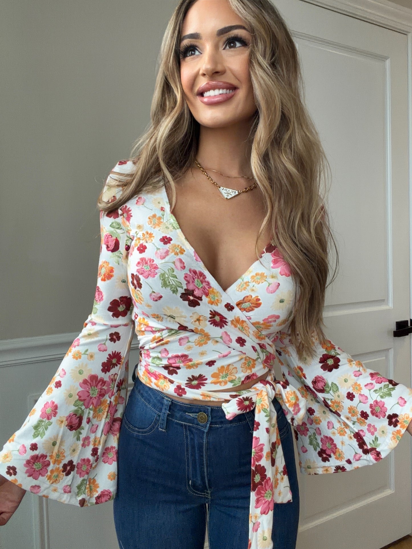 Woodstock Floral Bell Sleeve Wrap Top - ALL COLORS