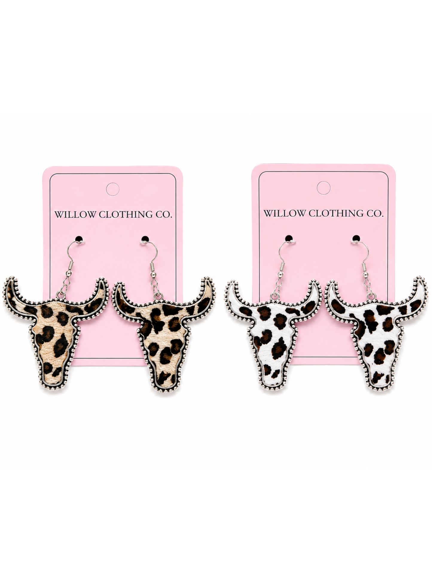 Cow Print Longhorn Drop Earrings
