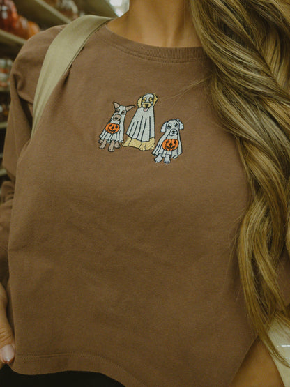 Spooky Dogs Embroidered Riley Cropped Long Sleeve