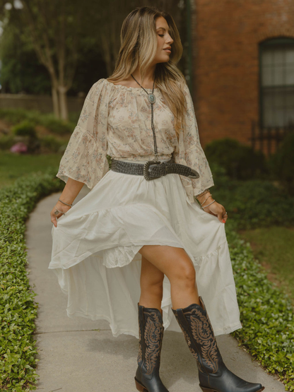Boho Waves Ruffled Maxi Skirt