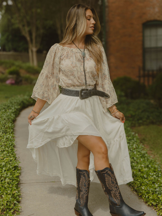 Boho Waves Ruffled Maxi Skirt