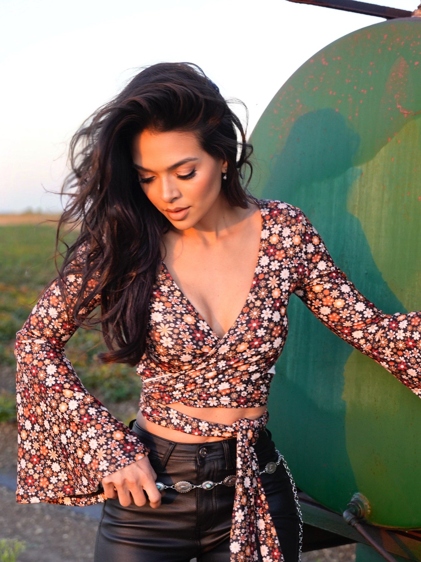 Woodstock Floral Bell Sleeve Wrap Top