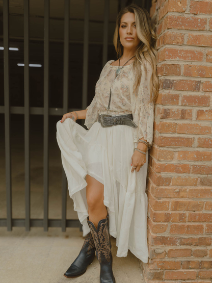 Boho Waves Ruffled Maxi Skirt