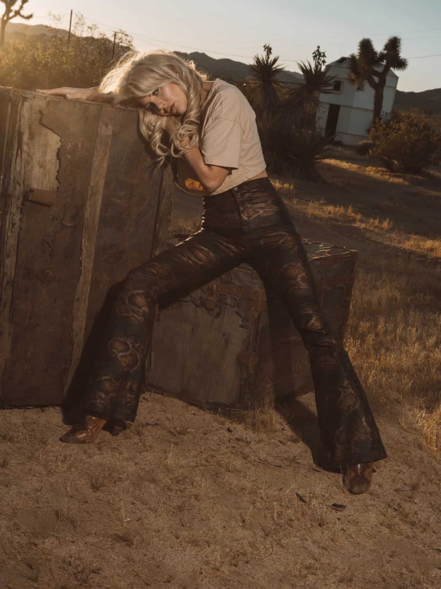 Fiona High Waisted Bell Bottom Flare Jeans - Snakeprint