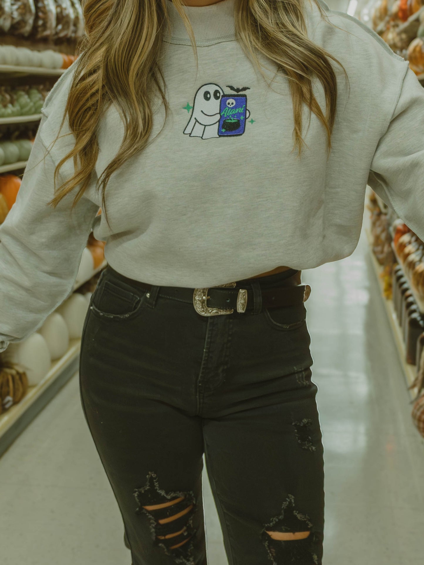Witches Brew Embroidered Reversible Oversized Mockneck Crew