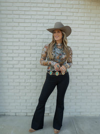 Fiona High Waisted Bell Bottom Flare Jeans - Black