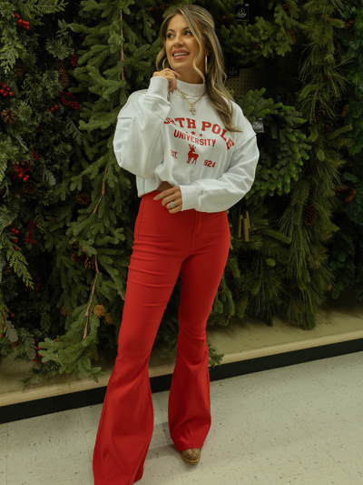 Fiona High Waisted Bell Bottom Flare Jeans - Red