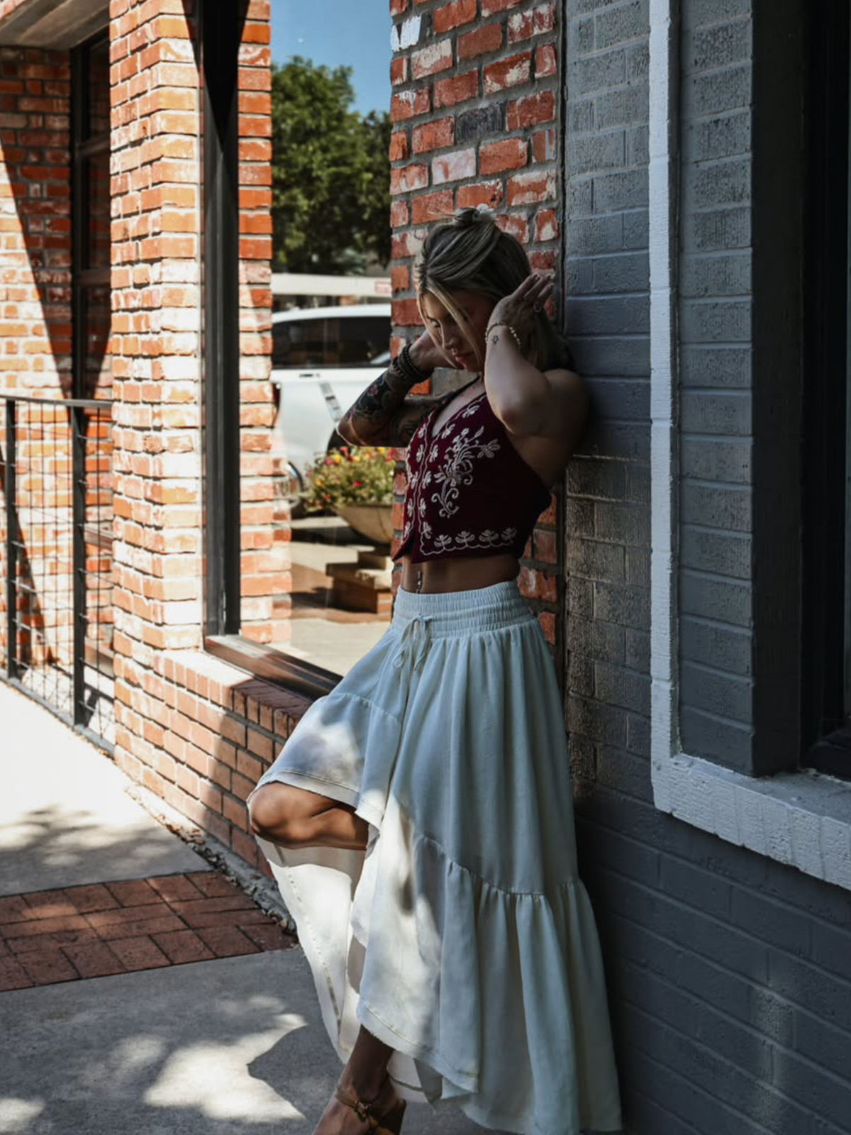 Boho Waves Ruffled Maxi Skirt