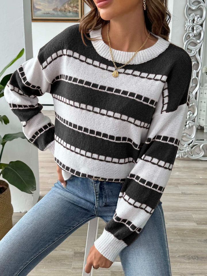 PREORDER: Hazel Hues Striped Round Neck Long Sleeve Sweater