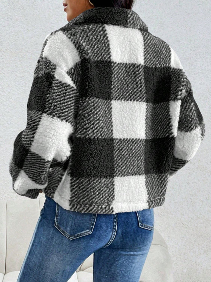 PREORDER: Stylish Statement Decorative Pocket Flap Plaid Long Sleeve Jacket