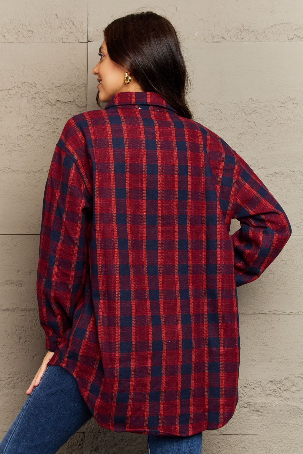 PREORDER: Devlin Full Size Plaid Collared Neck Button-Down Long Sleeve Jacket