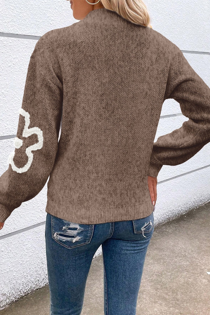 PREORDER: Petals & Positivity Flower Half Zip Dropped Shoulder Sweater