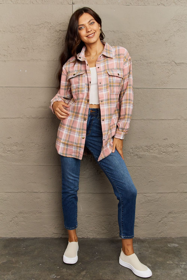 PREORDER: Devlin Full Size Plaid Collared Neck Button-Down Long Sleeve Jacket