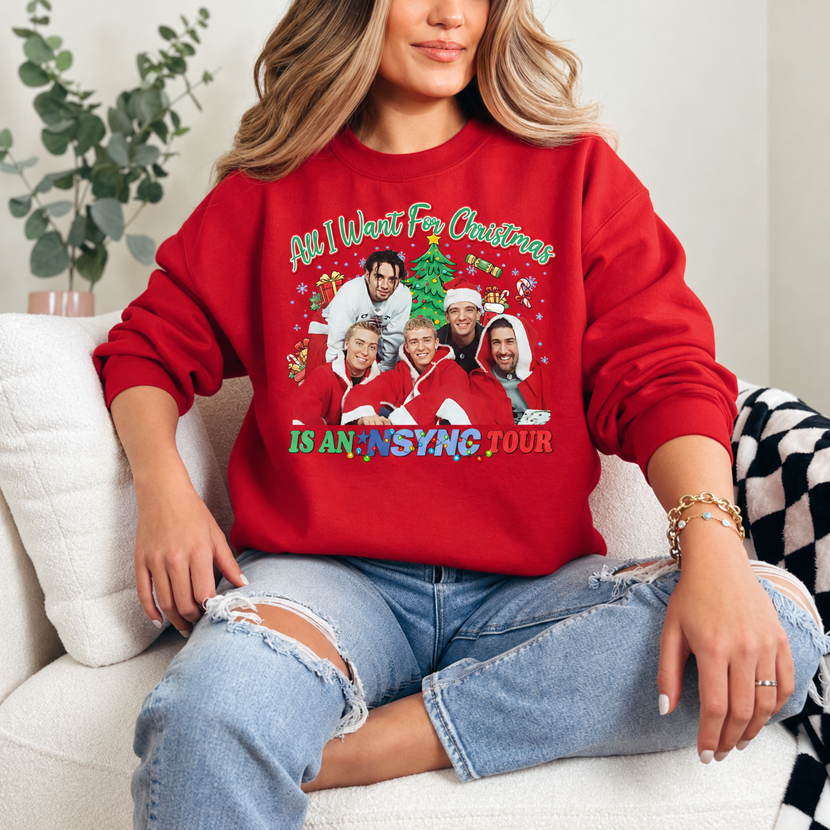 All I Want for Christmas Is an NSYNC Tour Graphic — Red Crewneck