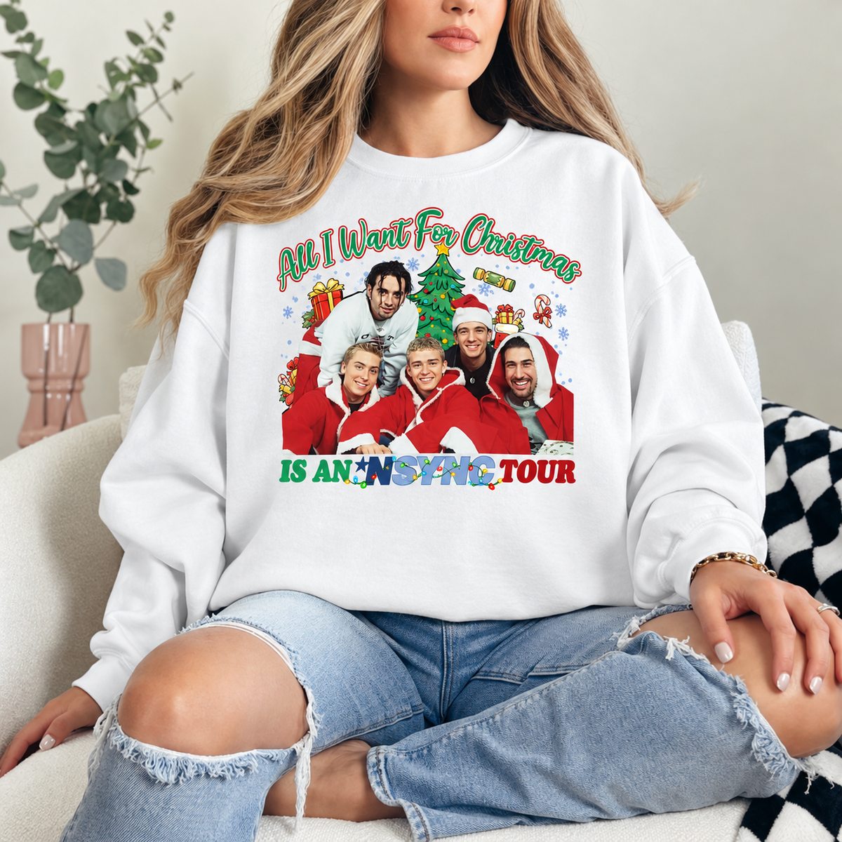 All I Want for Christmas Is an NSYNC Tour Graphic — White Crewneck