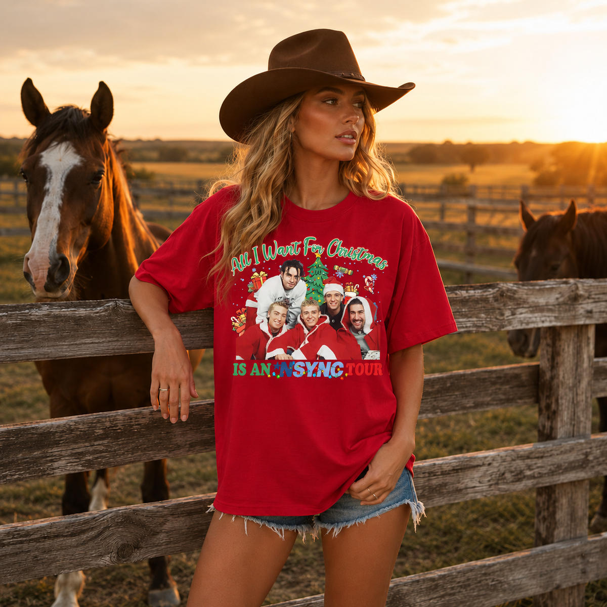 All I Want for Christmas Is an NSYNC Tour Graphic — Red T-Shirt