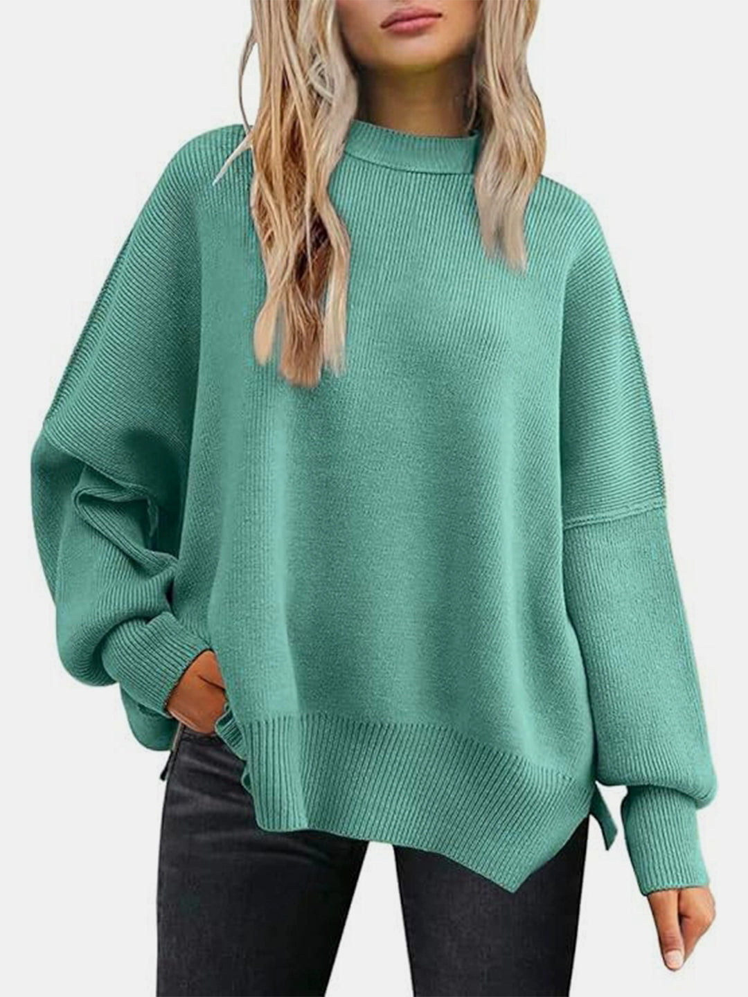 PREORDER: Cove Round Neck Drop Shoulder Slit Sweater