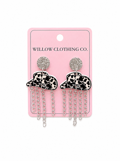 Dangle Chain Cowgirl Hat Earrings