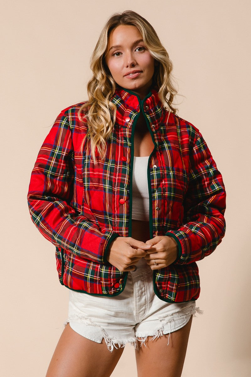 Winter Wonderland Vintage Christmas Plaid Quilted Jacket