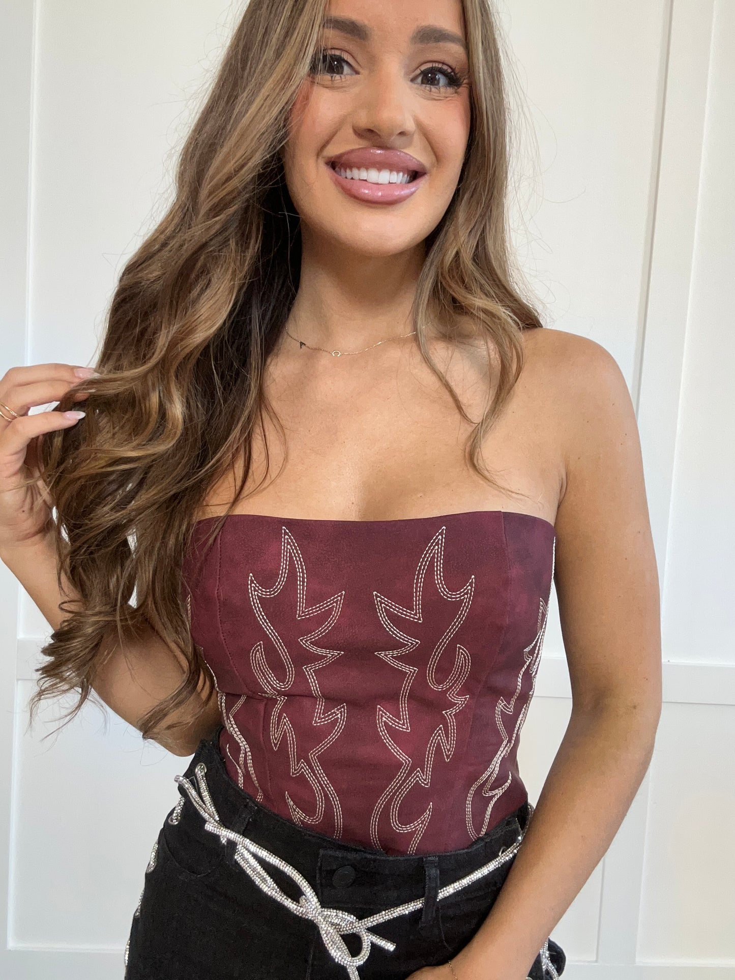 Bohemian Bloom Vegan Leather Embroidered Corset