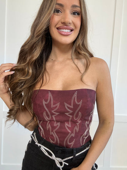 Bohemian Bloom Vegan Leather Embroidered Corset