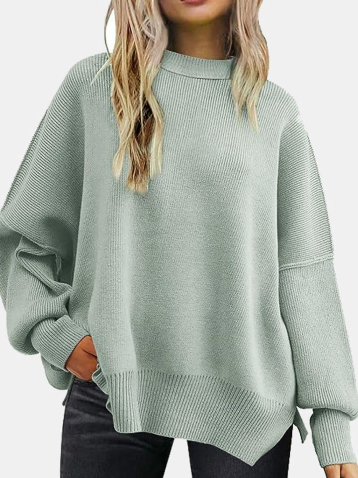 PREORDER: Cove Round Neck Drop Shoulder Slit Sweater