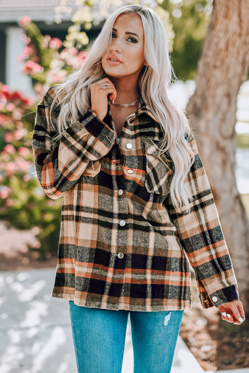 PREORDER: Aspen Plaid Button Front Shirt Jacket with Breast Pockets