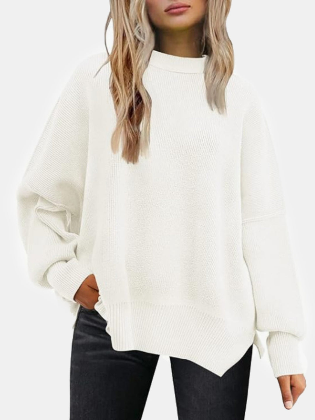 PREORDER: Cove Round Neck Drop Shoulder Slit Sweater