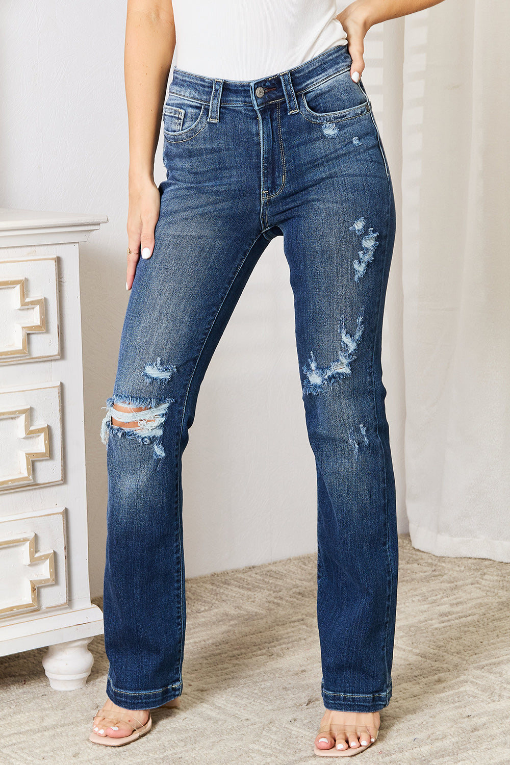 Mindy Mid Rise Judy Blue Destroy Bootcut Jeans