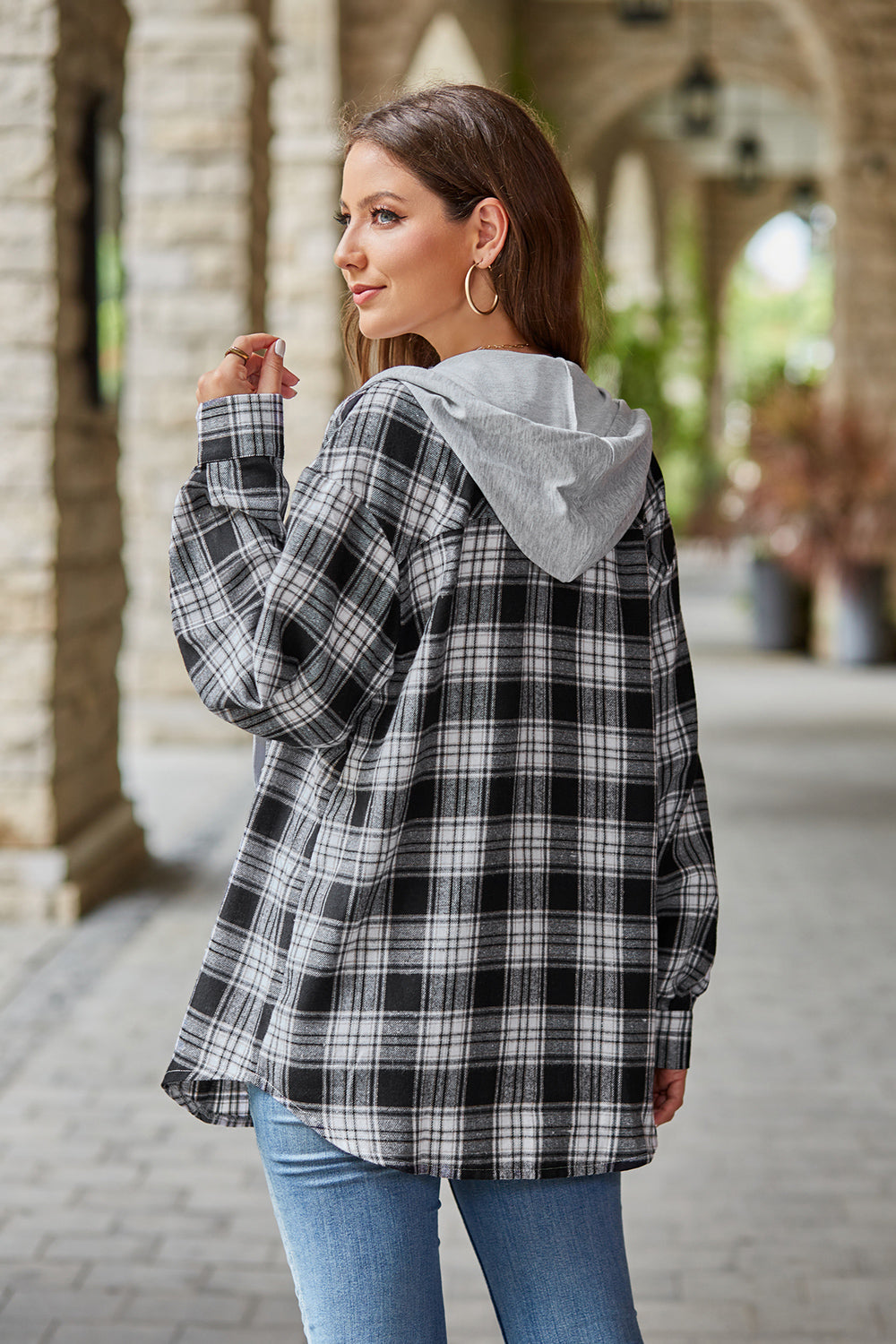 PREORDER: Mandy Plaid Long Sleeve Hooded Jacket