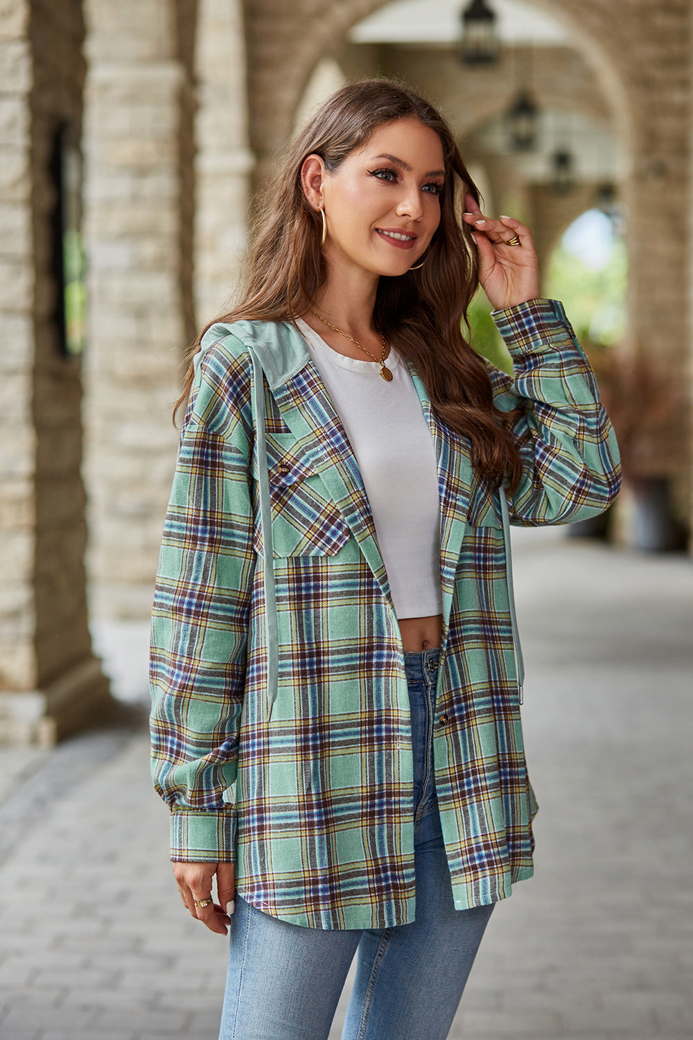 PREORDER: Mandy Plaid Long Sleeve Hooded Jacket