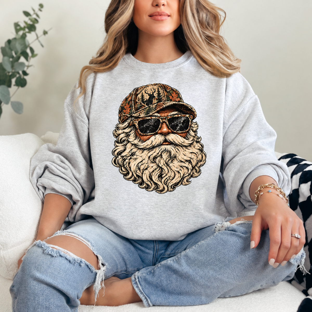 Camo Santa Crewneck — Ash