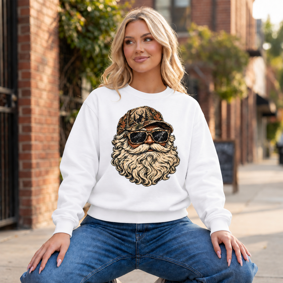 Camo Santa Crewneck — White