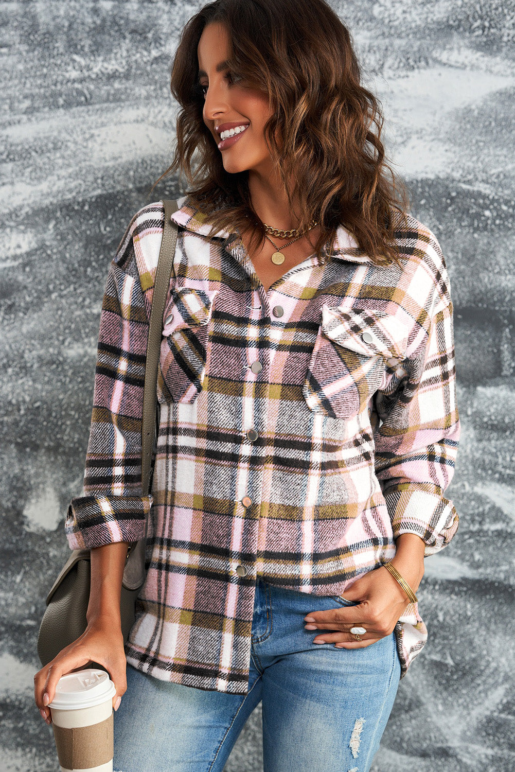 PREORDER: Aspen Plaid Button Front Shirt Jacket with Breast Pockets