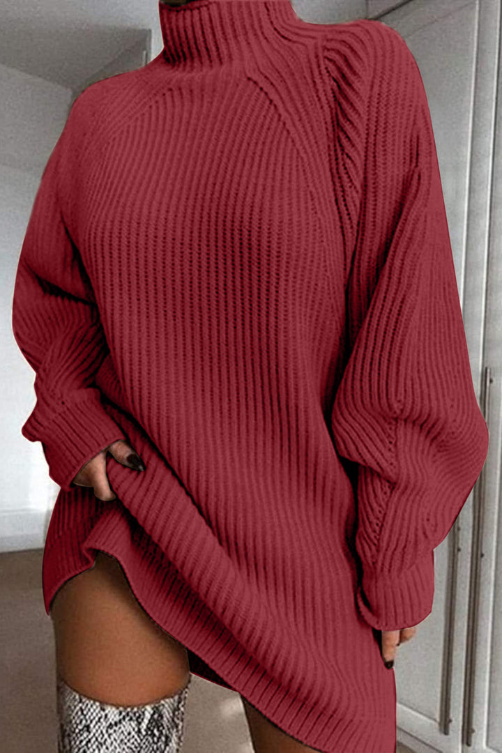 PREORDER Sweater Weather Mock Neck Dropped Shoulder Sweater Dress