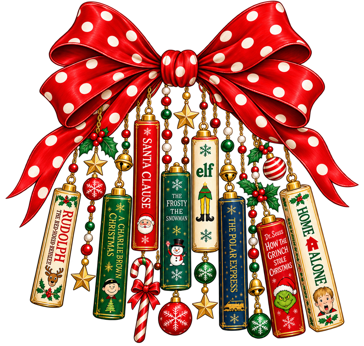 Christmas Book Bow Ornaments Graphic original artwork
