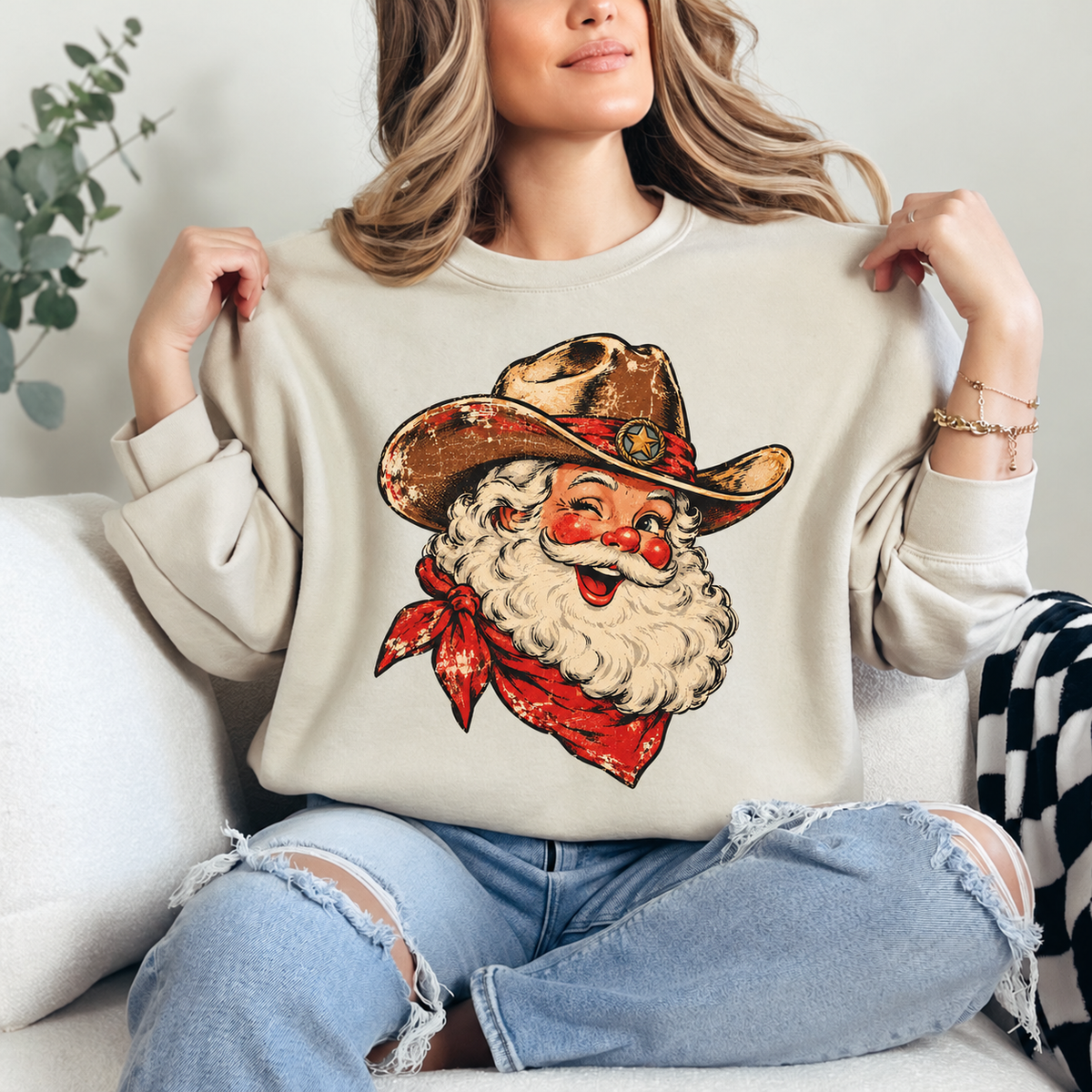 Cowboy Santa Crewneck — Sand