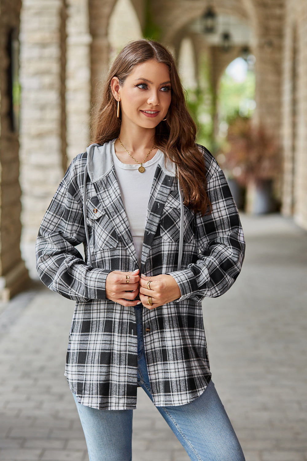 PREORDER: Mandy Plaid Long Sleeve Hooded Jacket