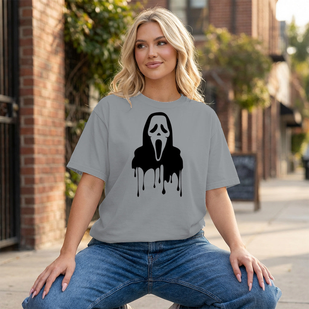 Dripping Ghostface Graphic - Grey T-Shirt on model