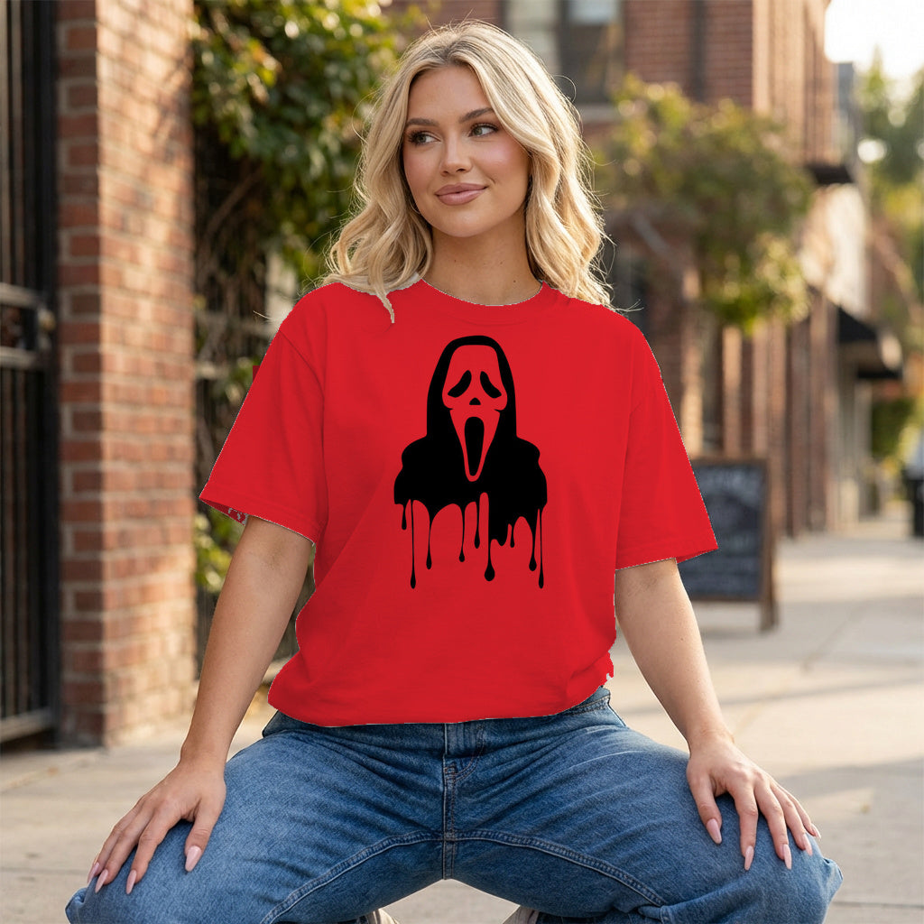 Dripping Ghostface Graphic - Red T-Shirt on model