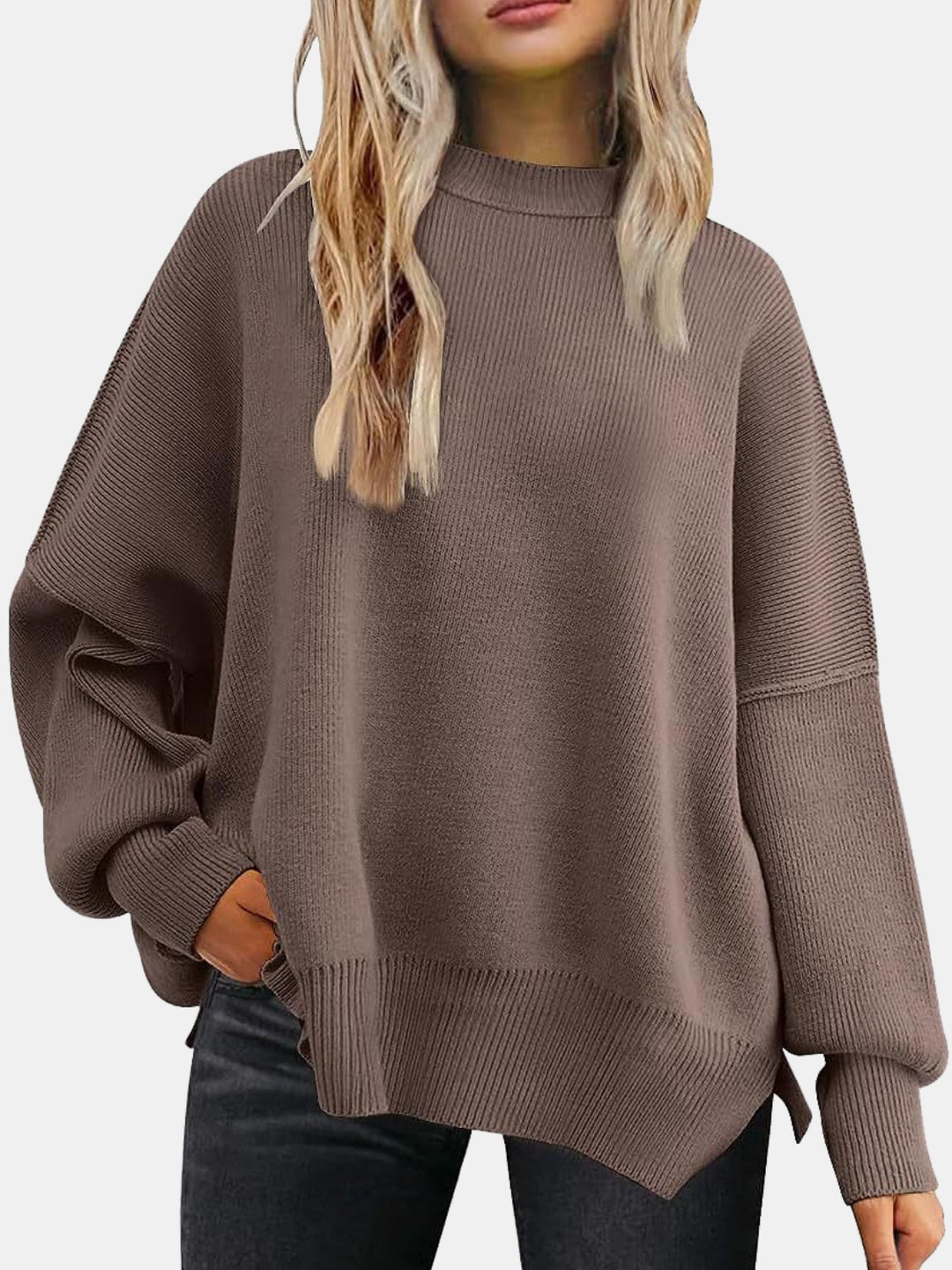 PREORDER: Cove Round Neck Drop Shoulder Slit Sweater