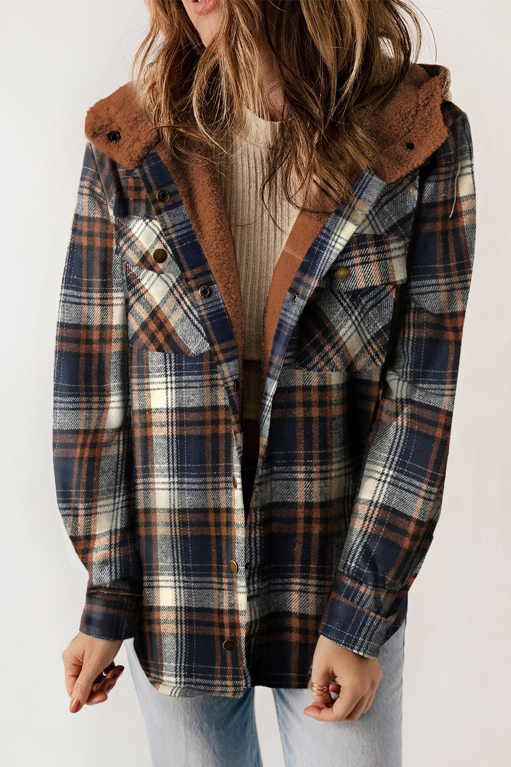 PREORDER: Cozy Goals Plaid Snap Down Hooded Jacket