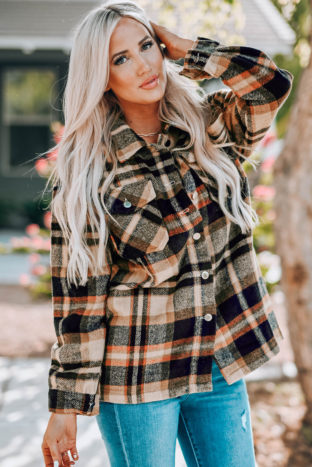 PREORDER: Aspen Plaid Button Front Shirt Jacket with Breast Pockets