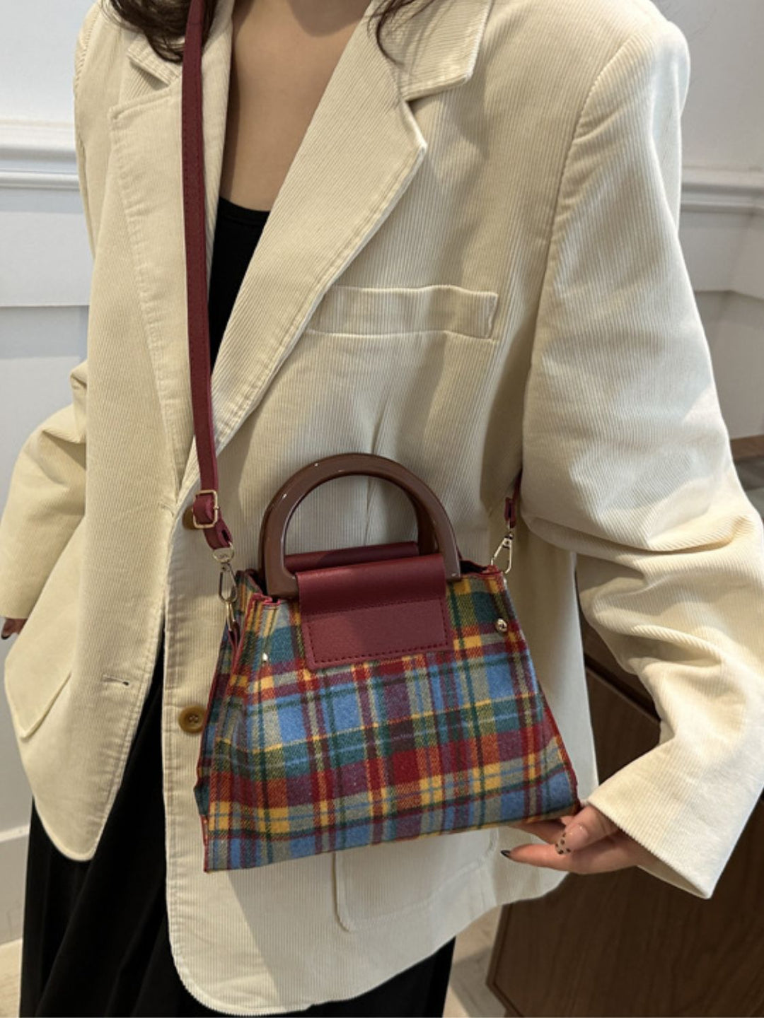 PREORDER: Plaid Perks Trapezoid Shape Crossbody Bag